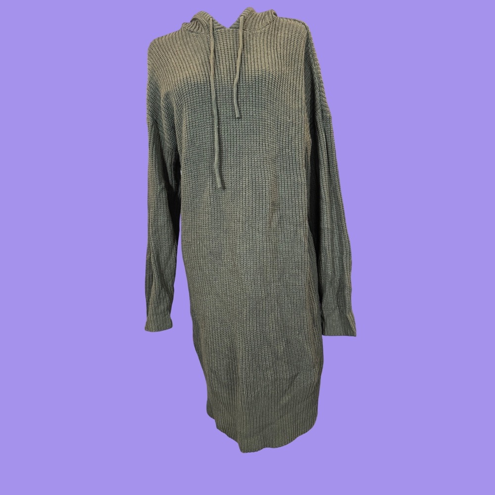 Almost Famous Sweater Dress Womens 3X Olive Green Excellent Hooded Shaker Knit